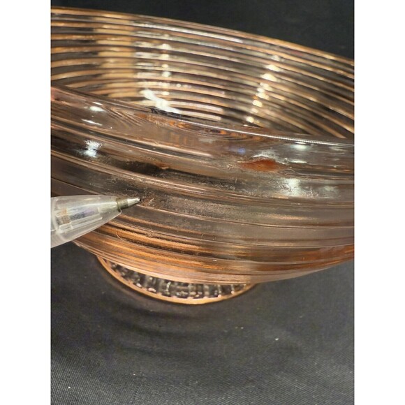 Anchor Hocking 1930s Pink Manhattan Depression glass pedestal bowl with handles - Picture 7 of 14